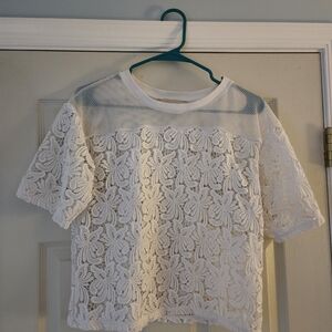 White Lace Short Sleeve Top